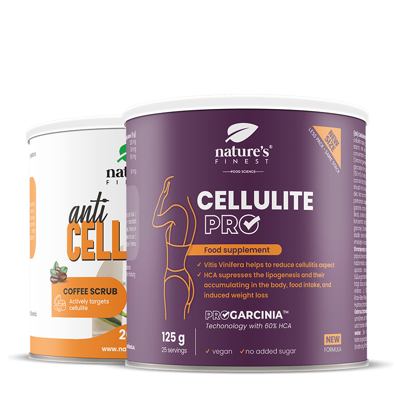 Nature's Finest Double Cellulite Attack | 2‑korak rutina za videz celulita | garcinia i ekstrakt crnog vina + piling od kave za glađa bedra i bokove